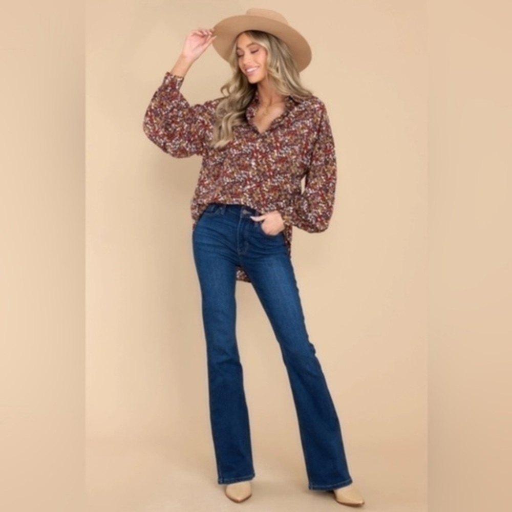 Don't Underestimate Me Burgundy Multi Floral Print Top MOLLY BRACKEN Size Small